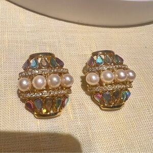 Vintage, ornate, gold-toned clip on earrings with an elaborate design